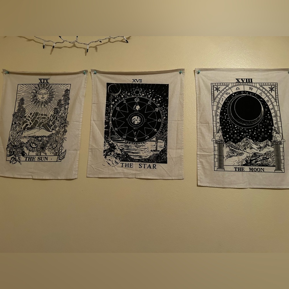 Mystical Tarot Wall Tapestry Set - Black and White